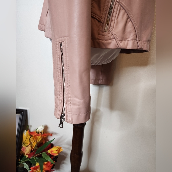 Guess Faux Leather Biker Jacket Moto Coat Light Pink Full Zip - Picture 10 of 14
